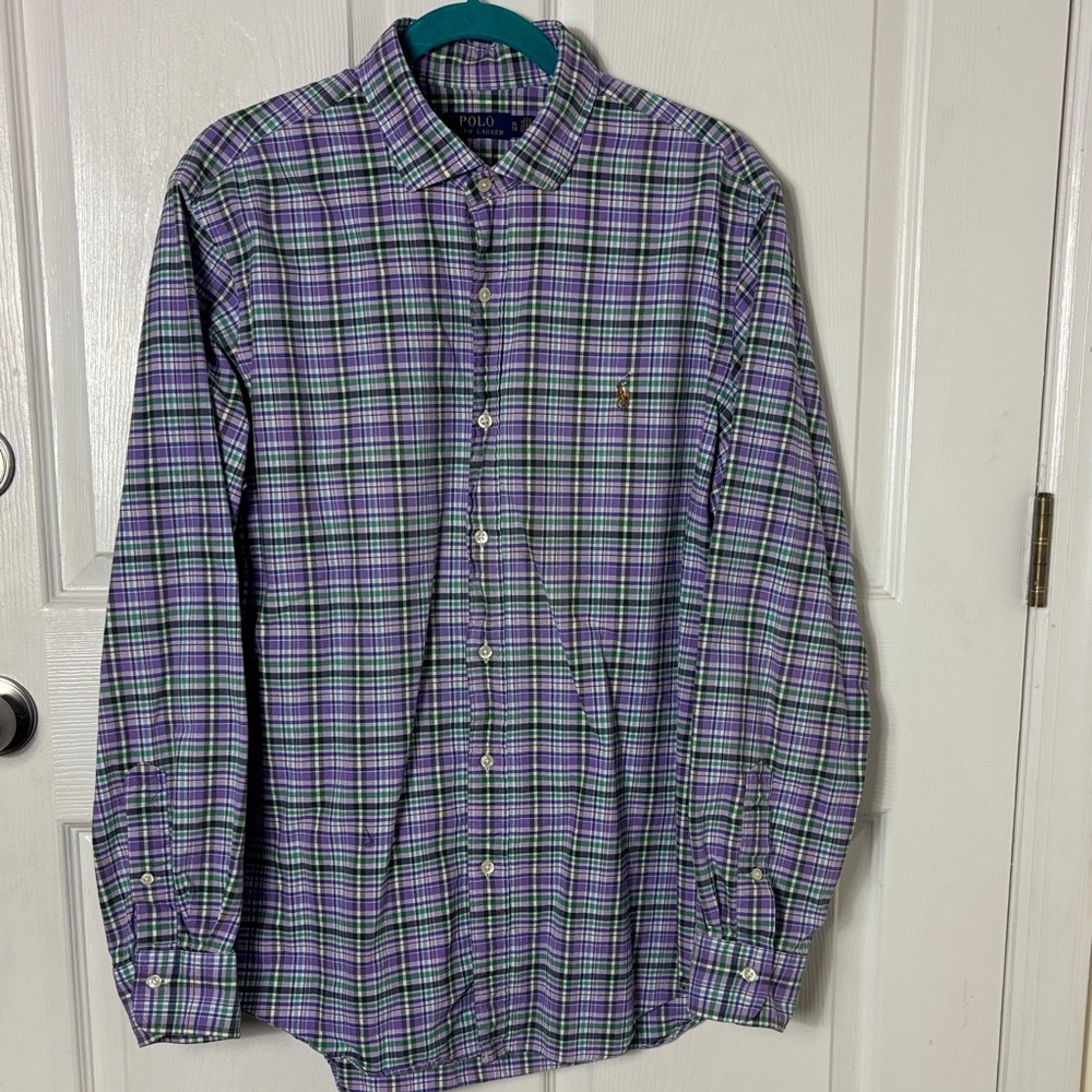 Polo by Ralph Lauren Men's Purple Green Plaid Button Down Shirt Size XL Preppy